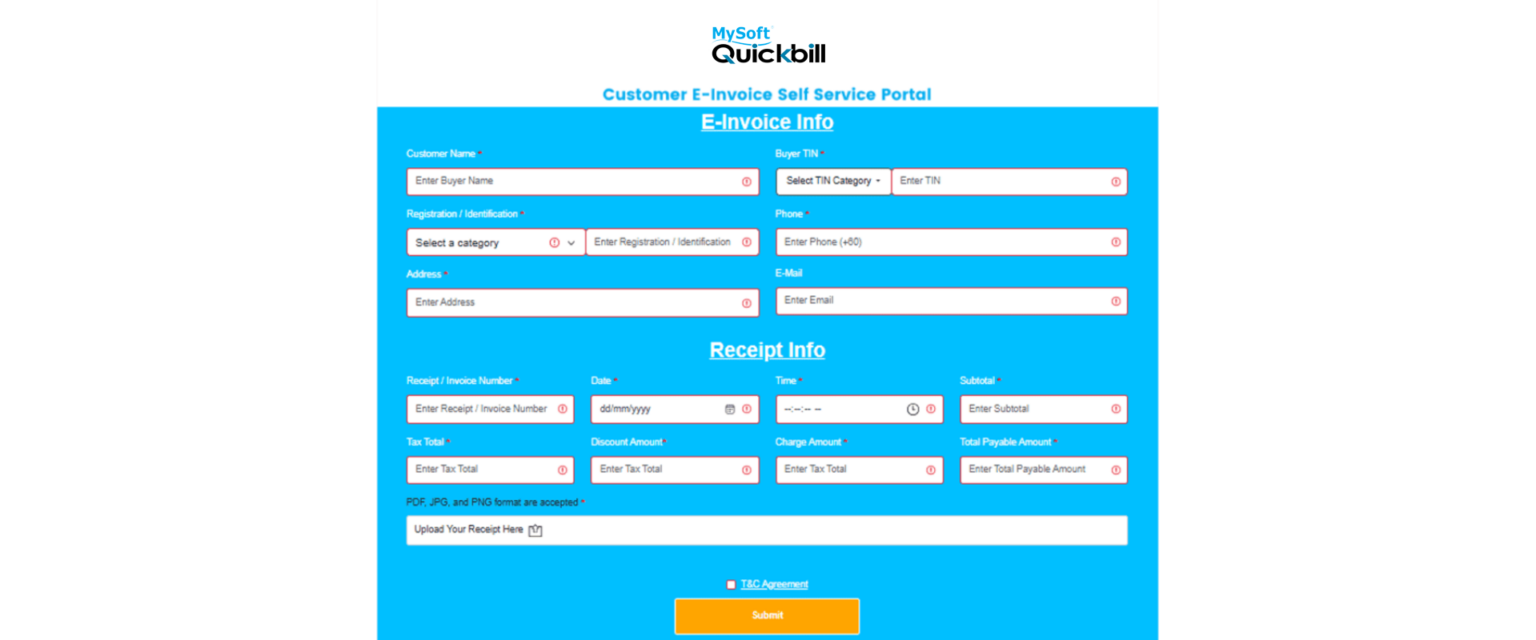 MySoft Quickbills Customer E-Invoice Self Service Portal